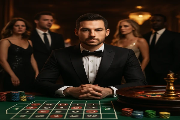 নিয়ন আলোয় আলোকিত আধুনিক ক্যাসিনো পরিবেশে নান্দনিক উপস্থাপনা