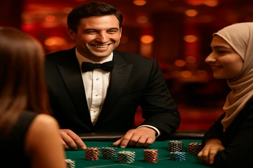 সোনালি কয়েন ও রুলেটের চলমান ক্যাসিনো দৃশ্য